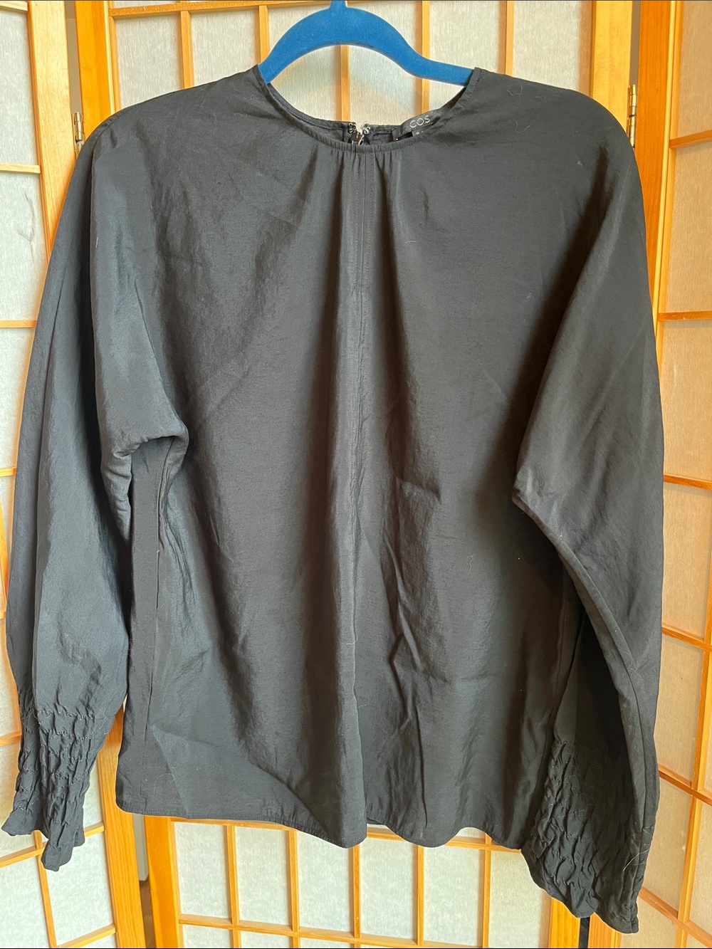 COS round neck modal mix tunic shirt with zip back closure. 4